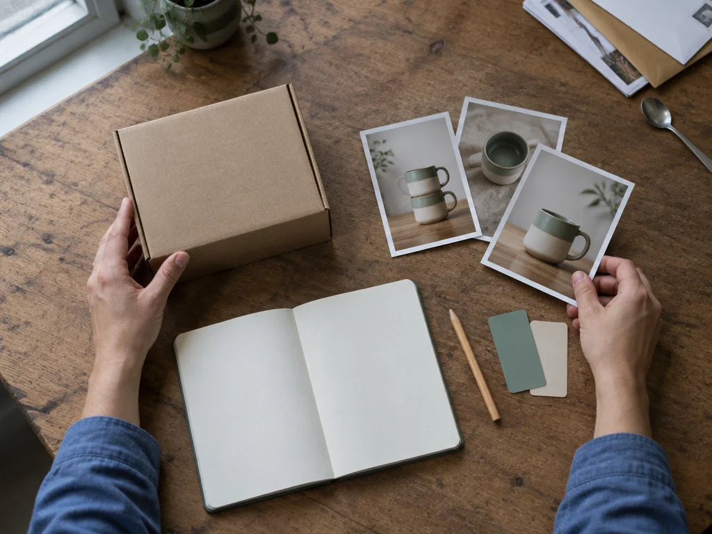 Photograph from directly above a small, well-used kitchen table during a grey morning. Only two hand